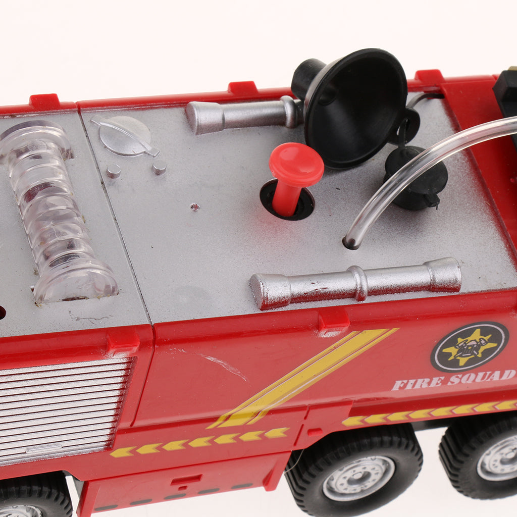 Electric Fire Truck Toy with Lights and Sirens Sounds, Extending Ladder and Water Pump Hose to Shoot Water, Bump and Go Action