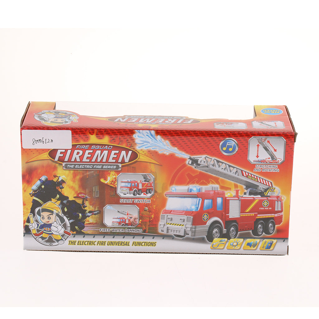 Electric Fire Truck Toy with Lights and Sirens Sounds, Extending Ladder and Water Pump Hose to Shoot Water, Bump and Go Action