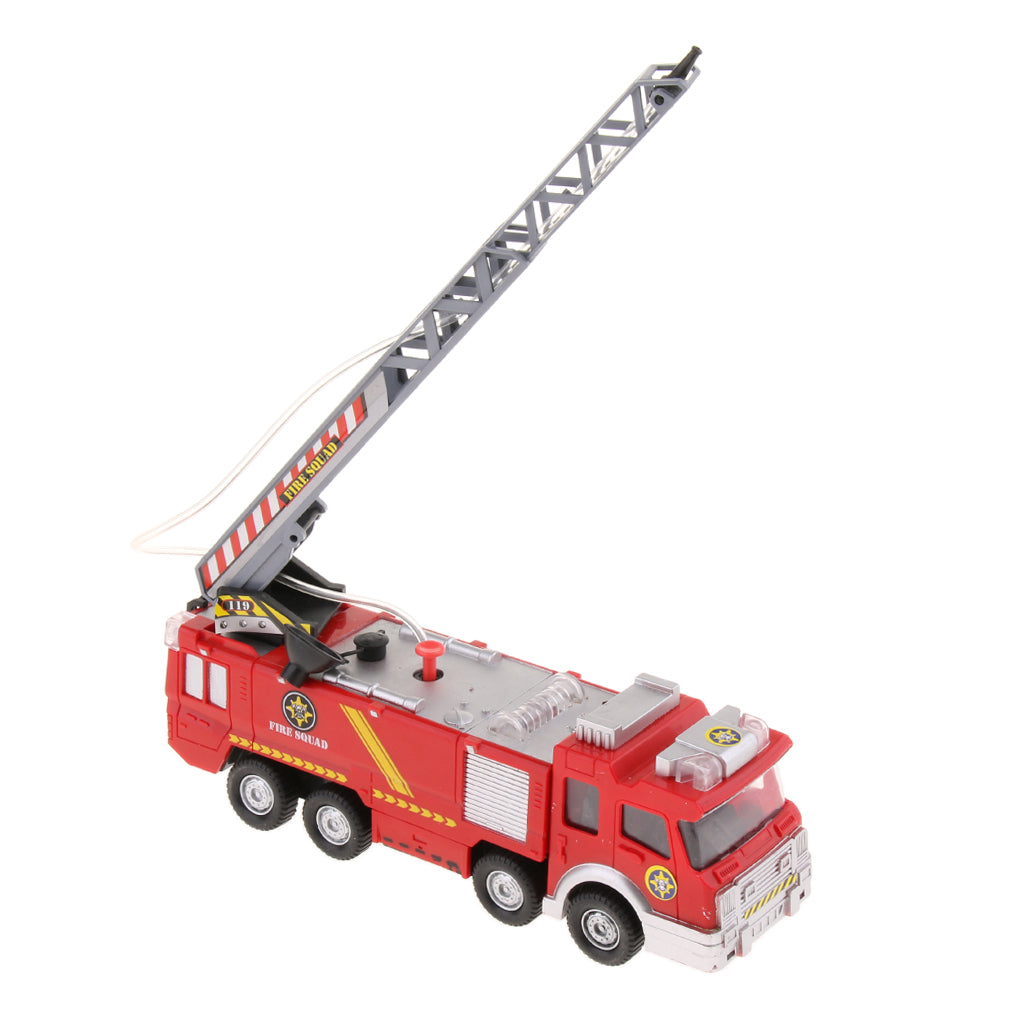 Electric Fire Truck Toy with Lights and Sirens Sounds, Extending Ladder and Water Pump Hose to Shoot Water, Bump and Go Action