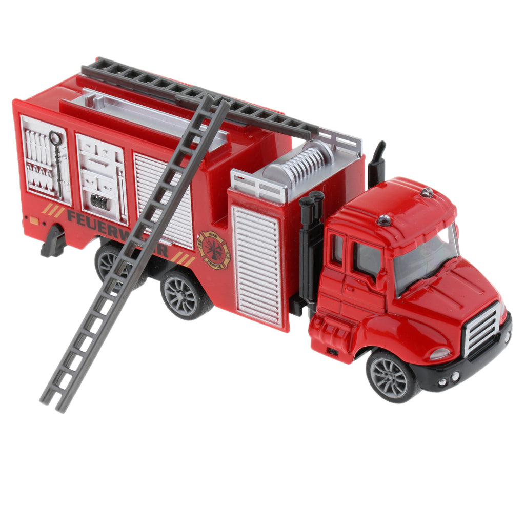 1:64 Alloy Pull Back Car Construction Vehicle Toy for Kids Gift Fire Truck