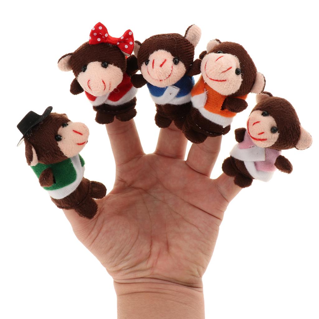 Finger Puppets Set, Five Little Monkeys Jumping on the Bed with Mommy Monkey and Doctor Monkey