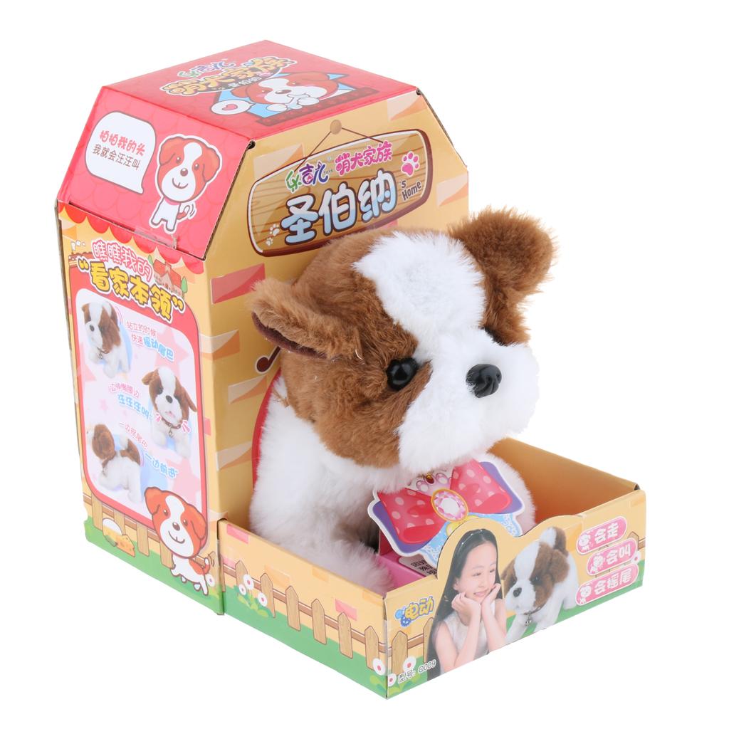 Electronic Plush Dog Robot Toy Walk Bark Wag tail Kids Gift Saint Bernard