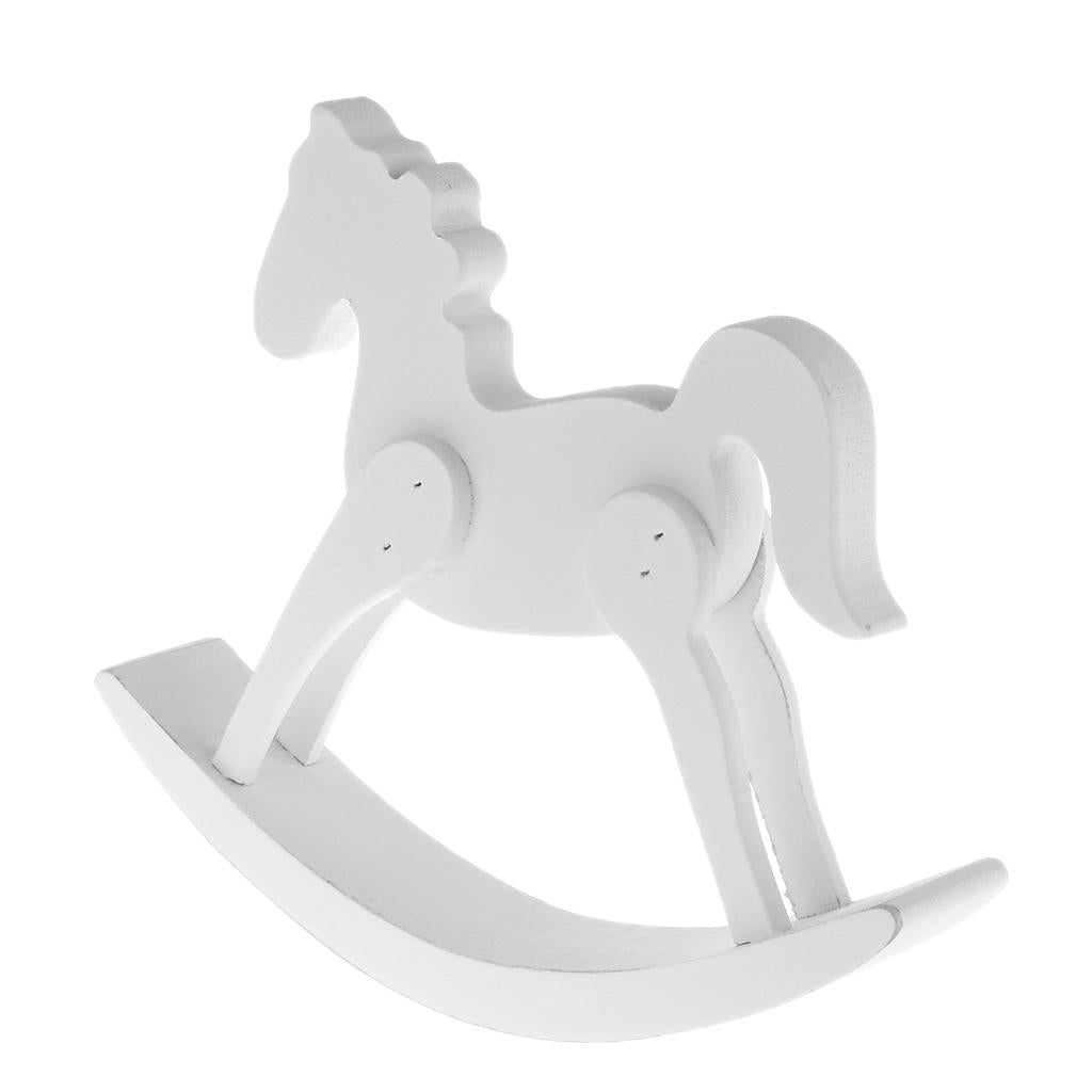 Wooden Rocking Horse Trojan Home Statue Figurine Ornament Art Craft White