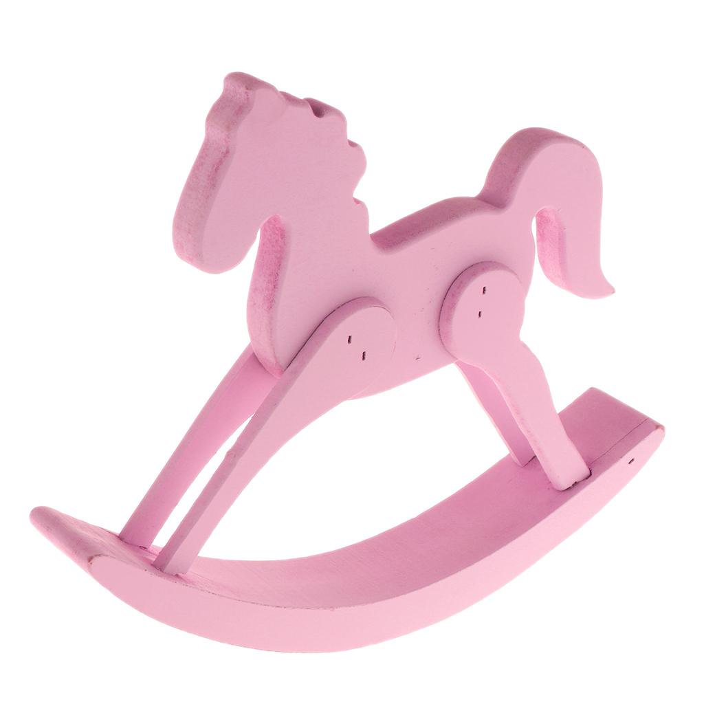 Wooden Rocking Horse Trojan Home Statue Figurine Ornament Art Craft Pink