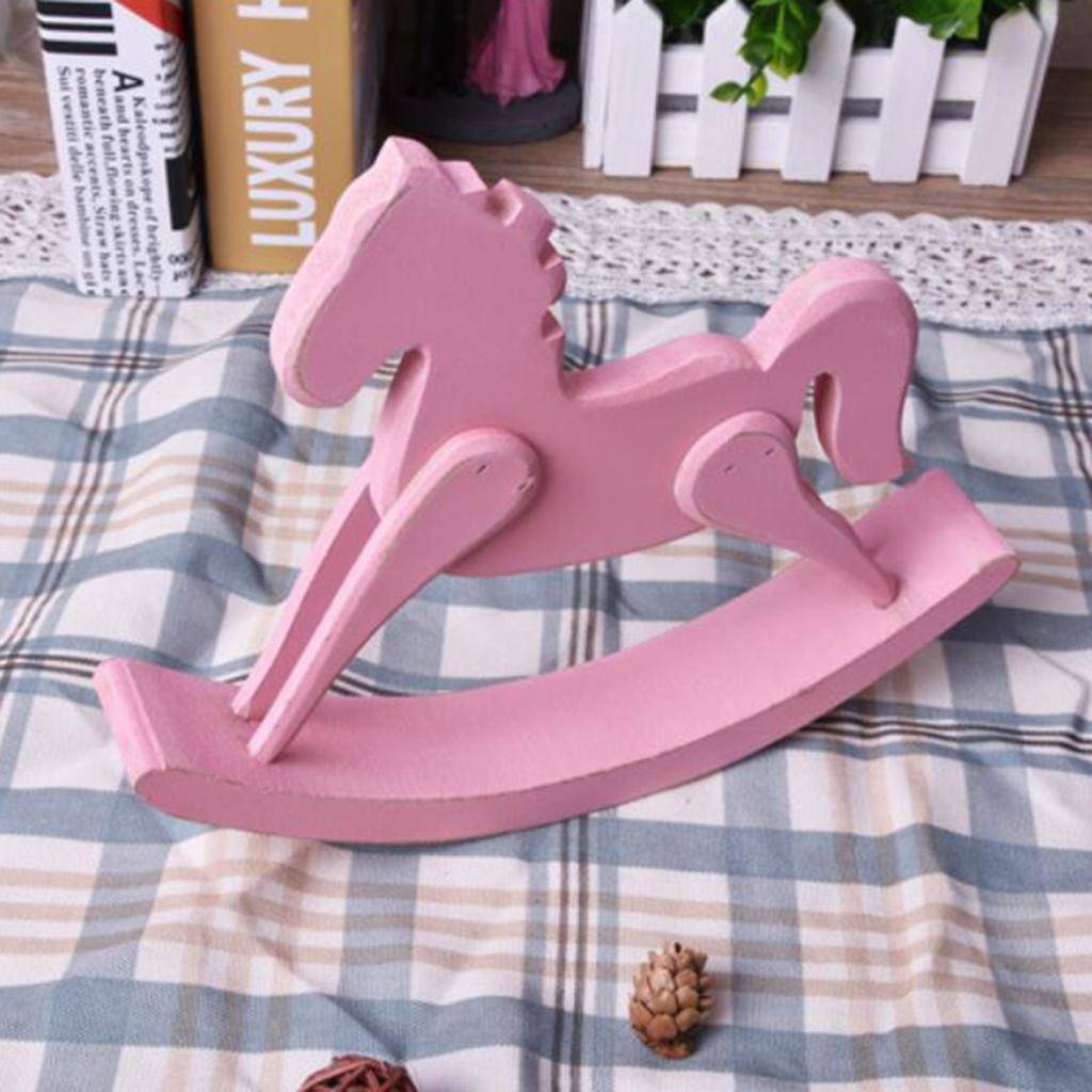 Wooden Rocking Horse Trojan Home Statue Figurine Ornament Art Craft Pink