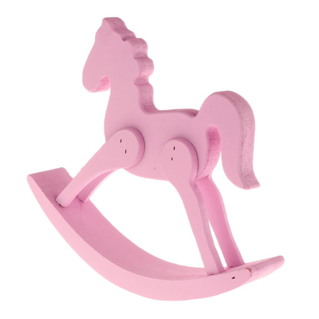 Wooden Rocking Horse Trojan Home Statue Figurine Ornament Art Craft Pink