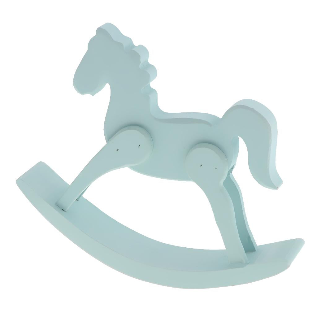 Wooden Rocking Horse Trojan Home Statue Figurine Ornament Art Craft Light Blue