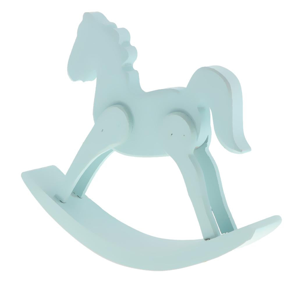 Wooden Rocking Horse Trojan Home Statue Figurine Ornament Art Craft Light Blue