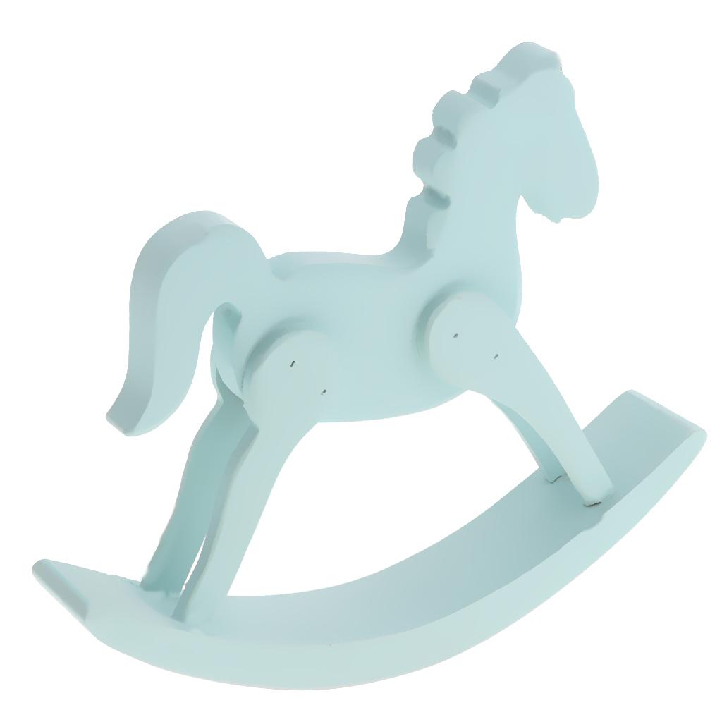 Wooden Rocking Horse Trojan Home Statue Figurine Ornament Art Craft Light Blue