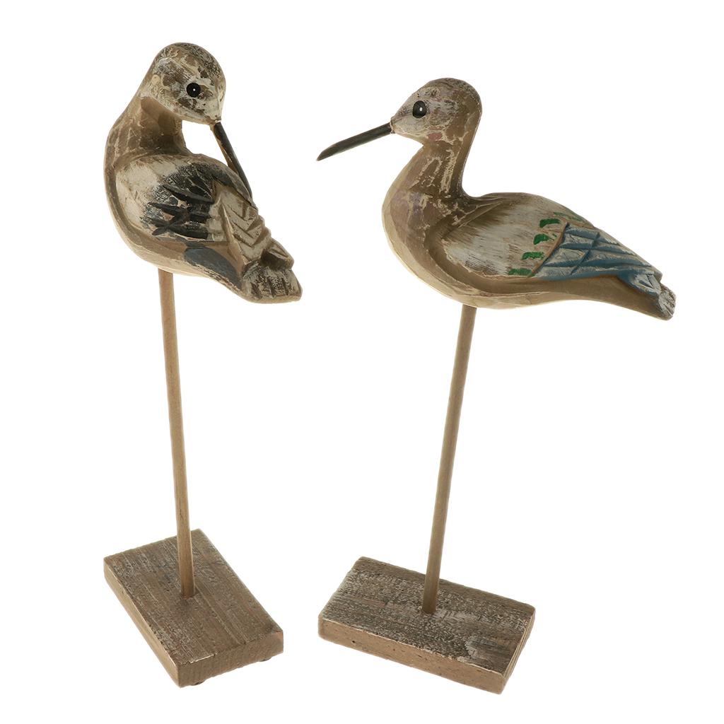 Rural Style Bird Figurine Home Decor Centerpiece,Stand &Bend Couple Wooden Tabletop Display