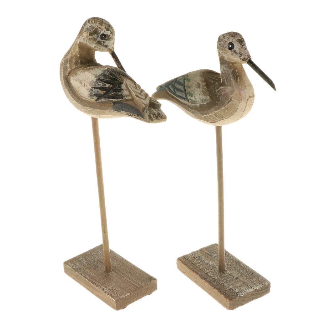 Rural Style Bird Figurine Home Decor Centerpiece,Stand &Bend Couple Wooden Tabletop Display