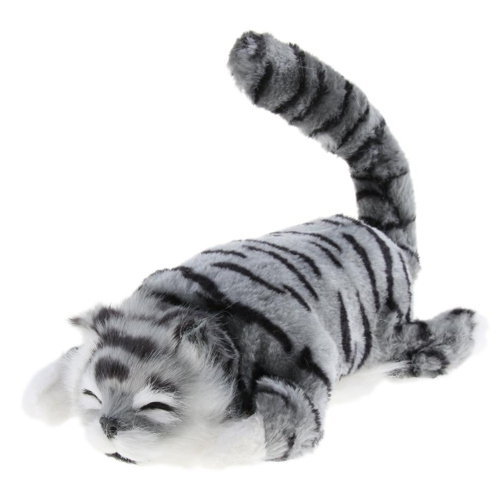 Electric Naughty Rolling Cat Plush Animal Model Toy Figure Home Decor Grey