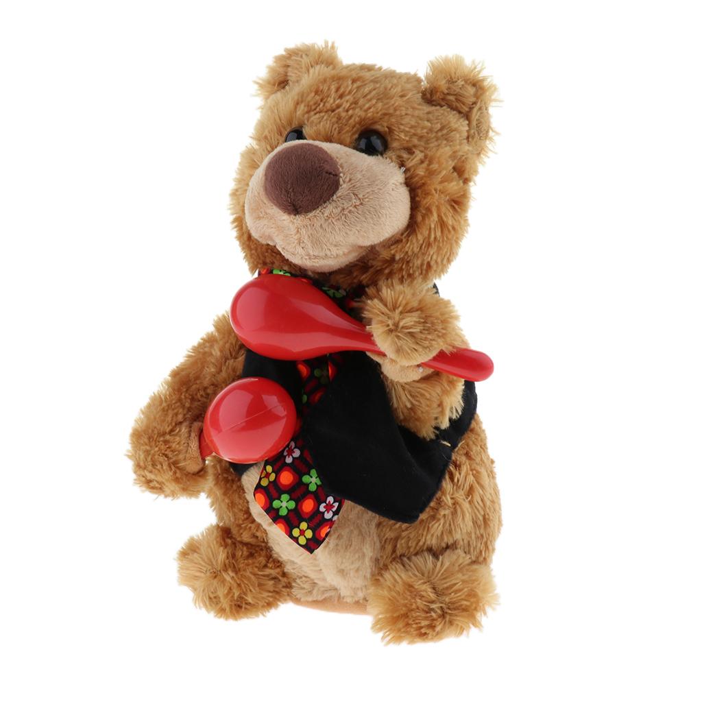 26cm Plush Teddy Bear with Two Maracas, Singing & Swinging Stuffed Animal Doll for Kids Toddlers and Baby