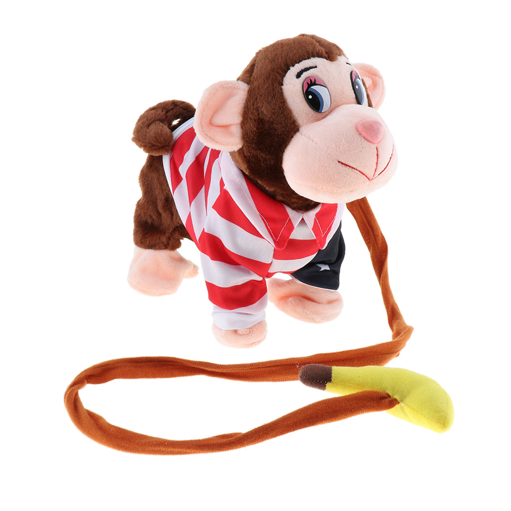 Electric Leash Pets Walk Along Toy Stuffed Plush Monkey for Toddlers Kids, Realistic Dancing & Walking Actions with Music #A