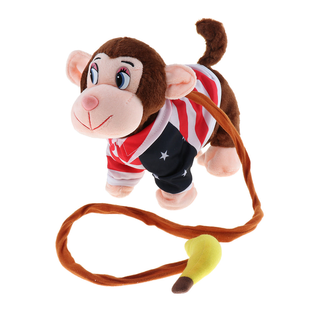 Electric Leash Pets Walk Along Toy Stuffed Plush Monkey for Toddlers Kids, Realistic Dancing & Walking Actions with Music #A