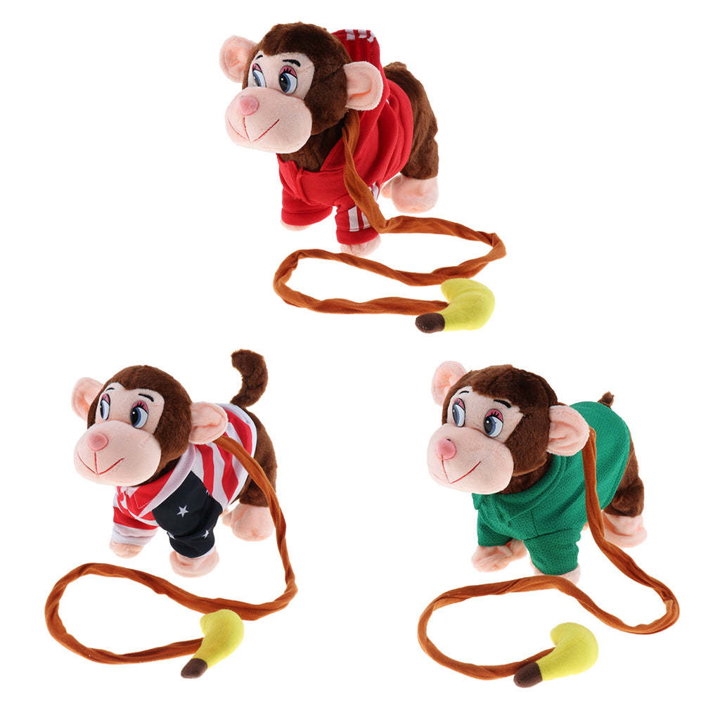 Electric Leash Pets Walk Along Toy Stuffed Plush Monkey for Toddlers Kids, Realistic Dancing & Walking Actions with Music #A