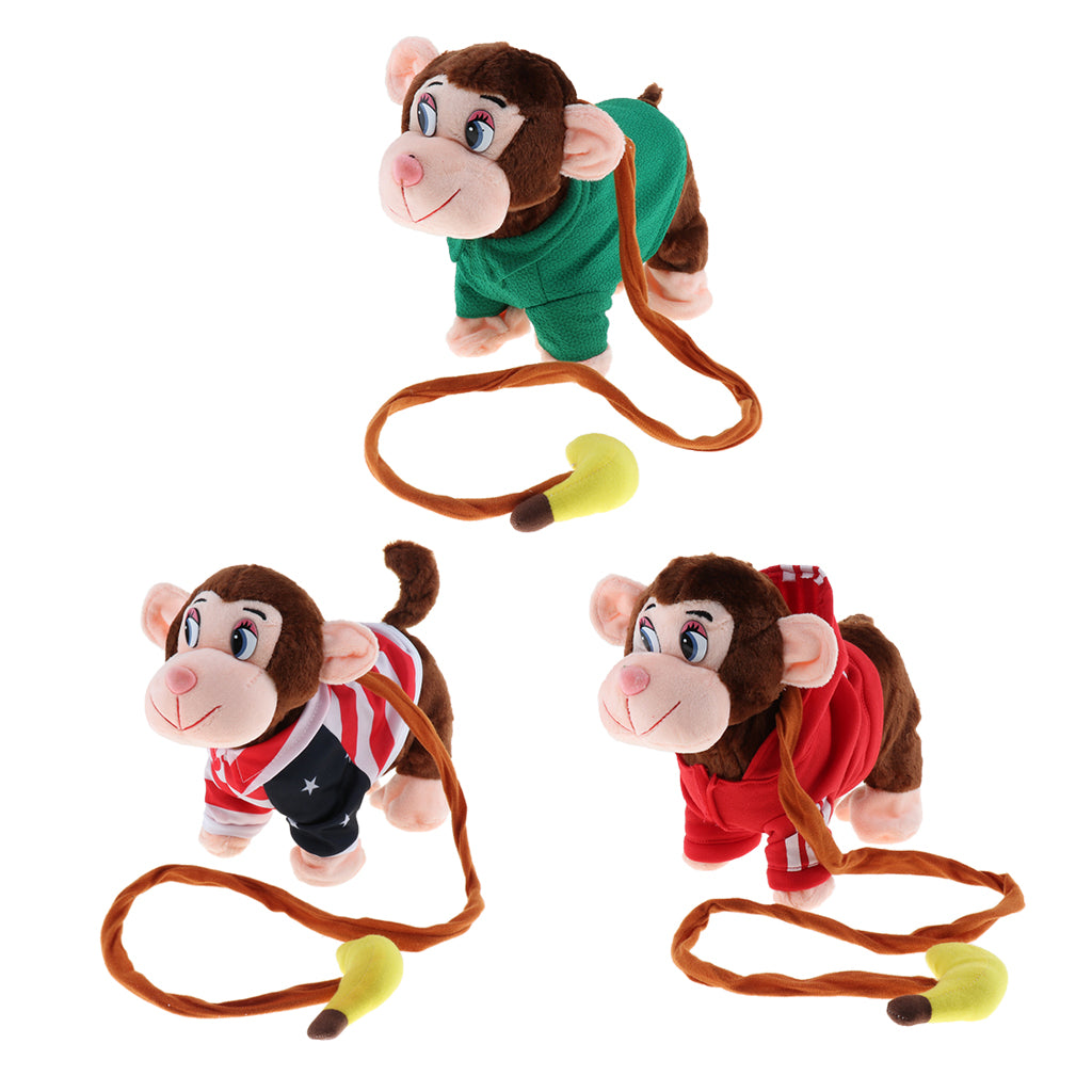 Electric Leash Pets Walk Along Toy Stuffed Plush Monkey for Toddlers Kids, Realistic Dancing & Walking Actions with Music #A