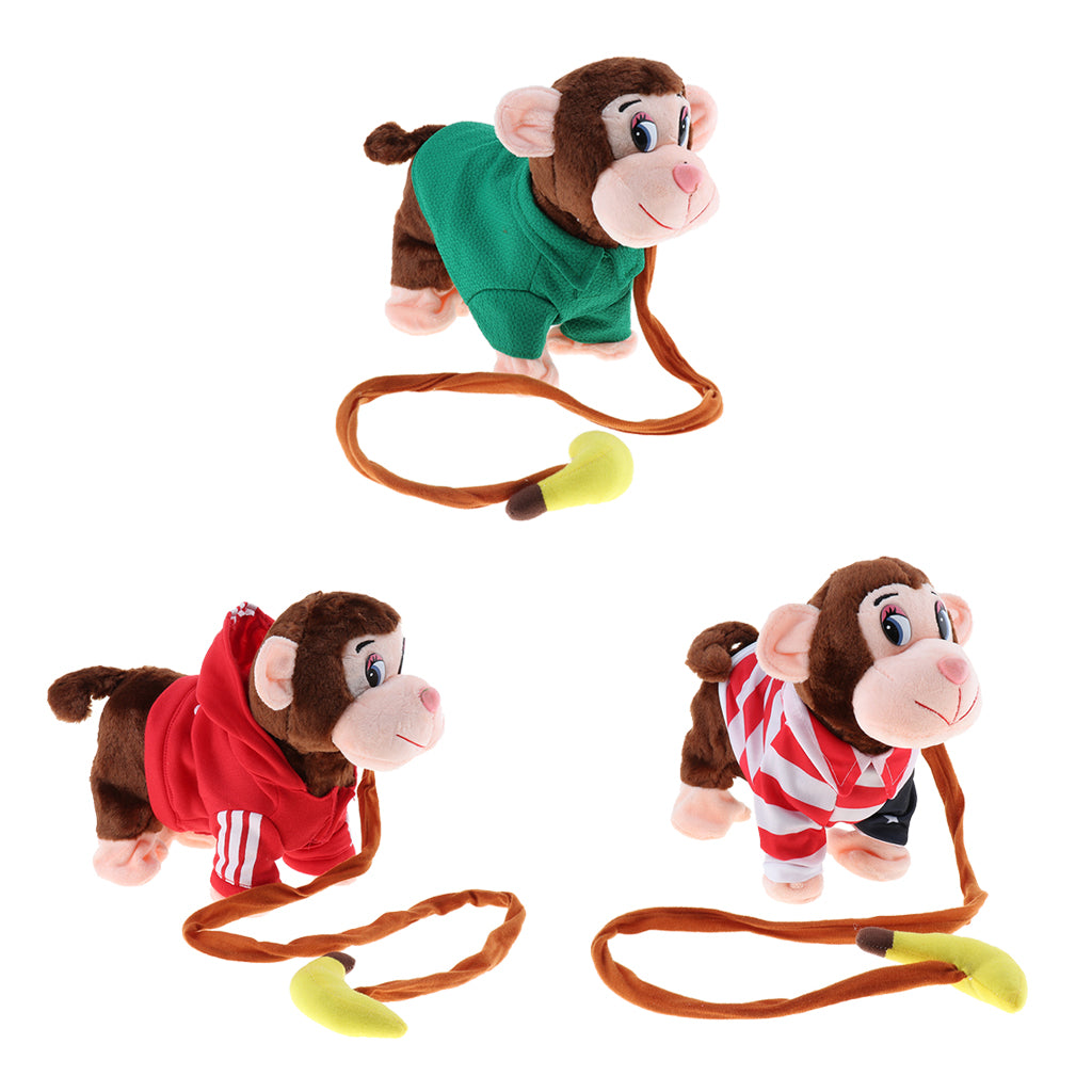 Electric Leash Pets Walk Along Toy Stuffed Plush Monkey for Toddlers Kids, Realistic Dancing & Walking Actions with Music #A