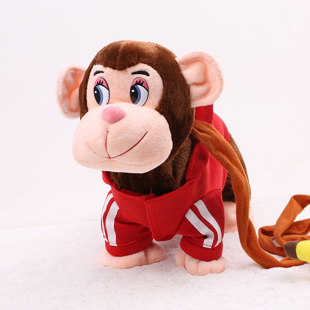 Electric Leash Pets Walk Along Toy Stuffed Plush Monkey for Toddlers Kids, Realistic Dancing & Walking Actions with Music #B