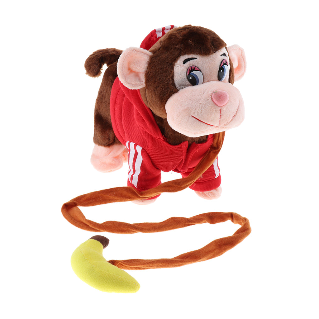 Electric Leash Pets Walk Along Toy Stuffed Plush Monkey for Toddlers Kids, Realistic Dancing & Walking Actions with Music #B