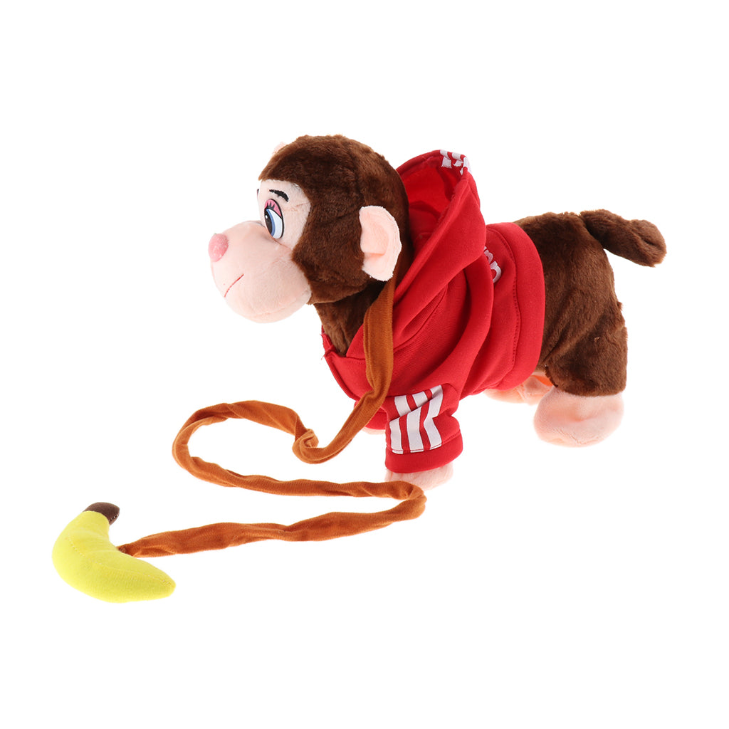 Electric Leash Pets Walk Along Toy Stuffed Plush Monkey for Toddlers Kids, Realistic Dancing & Walking Actions with Music #B