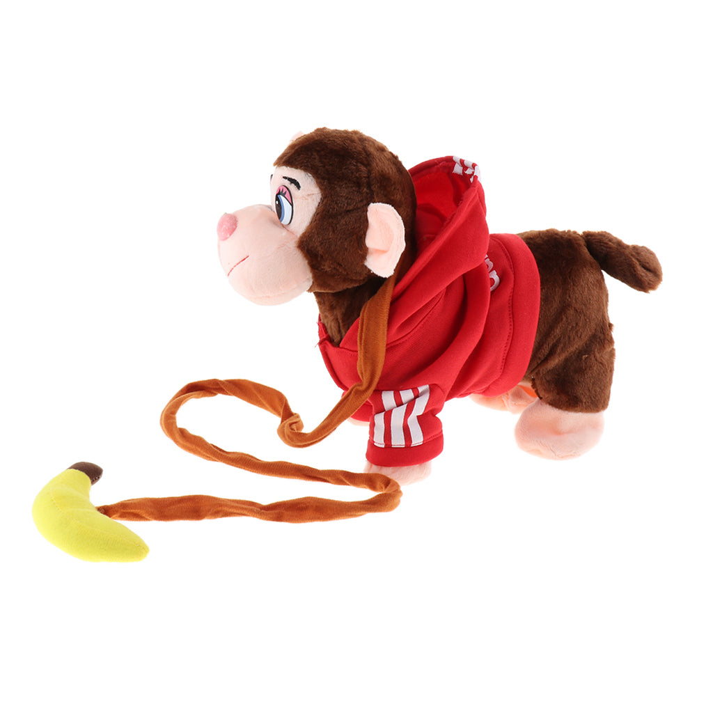 Electric Leash Pets Walk Along Toy Stuffed Plush Monkey for Toddlers Kids, Realistic Dancing & Walking Actions with Music #B