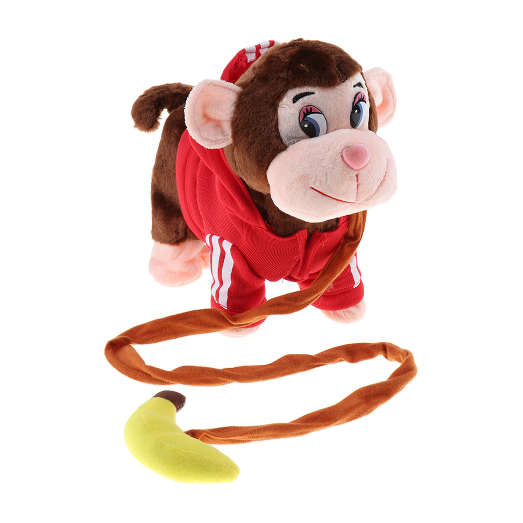 Electric Leash Pets Walk Along Toy Stuffed Plush Monkey for Toddlers Kids, Realistic Dancing & Walking Actions with Music #B