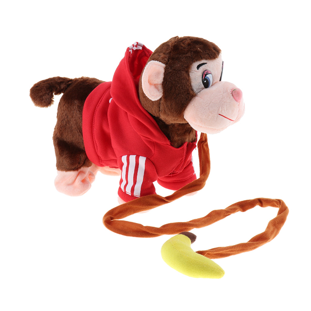 Electric Leash Pets Walk Along Toy Stuffed Plush Monkey for Toddlers Kids, Realistic Dancing & Walking Actions with Music #B