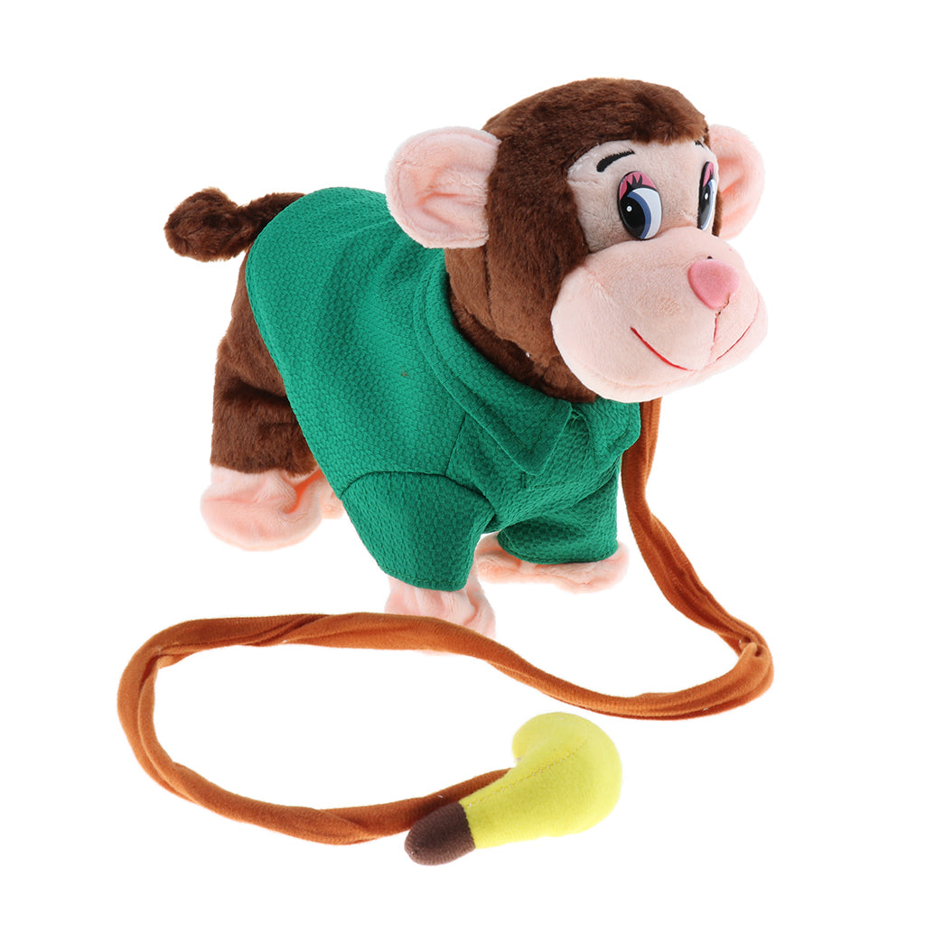 Electric Leash Pets Walk Along Toy Stuffed Plush Monkey for Toddlers Kids, Realistic Dancing & Walking Actions with Music #C