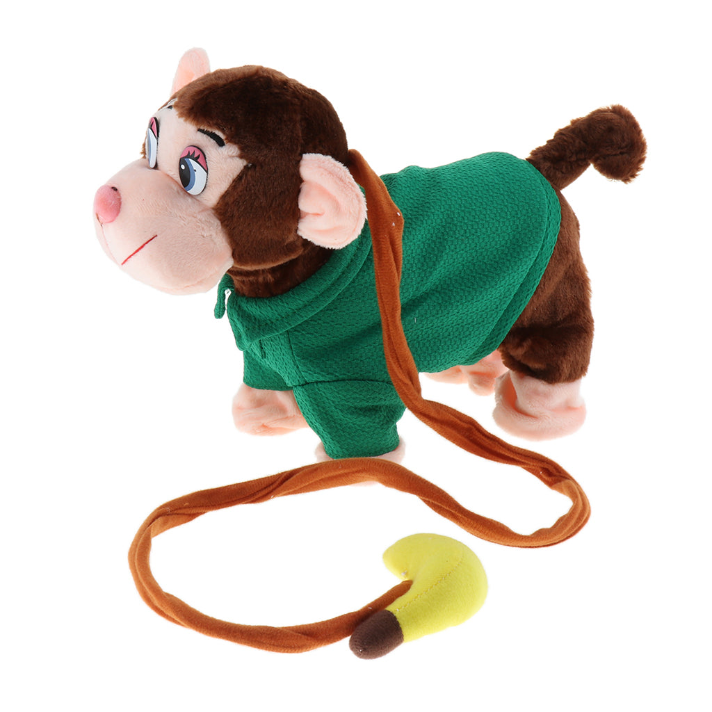 Electric Leash Pets Walk Along Toy Stuffed Plush Monkey for Toddlers Kids, Realistic Dancing & Walking Actions with Music #C