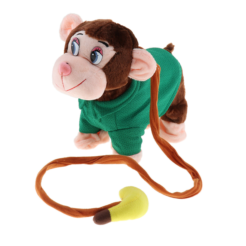 Electric Leash Pets Walk Along Toy Stuffed Plush Monkey for Toddlers Kids, Realistic Dancing & Walking Actions with Music #C