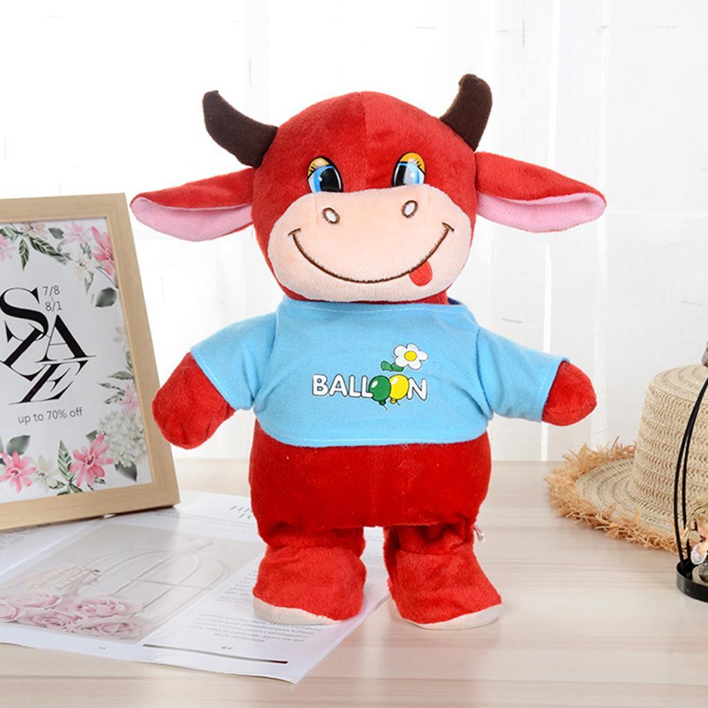 Electronic Animal Musical Toy Singing Walking Doll Plush Kids Red Cow