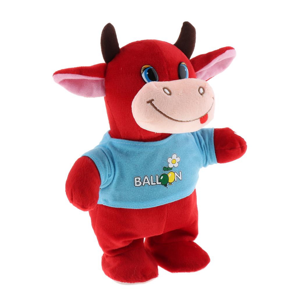 Electronic Animal Musical Toy Singing Walking Doll Plush Kids Red Cow