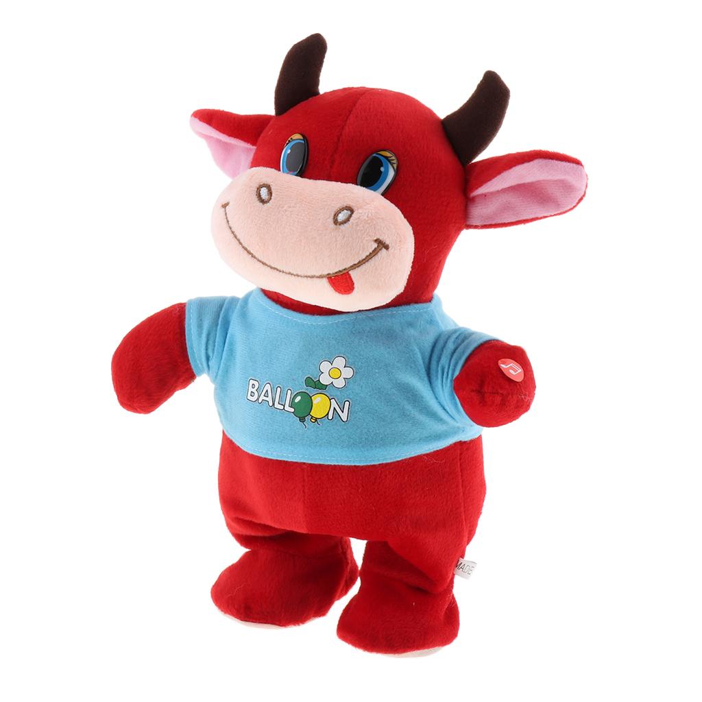 Electronic Animal Musical Toy Singing Walking Doll Plush Kids Red Cow