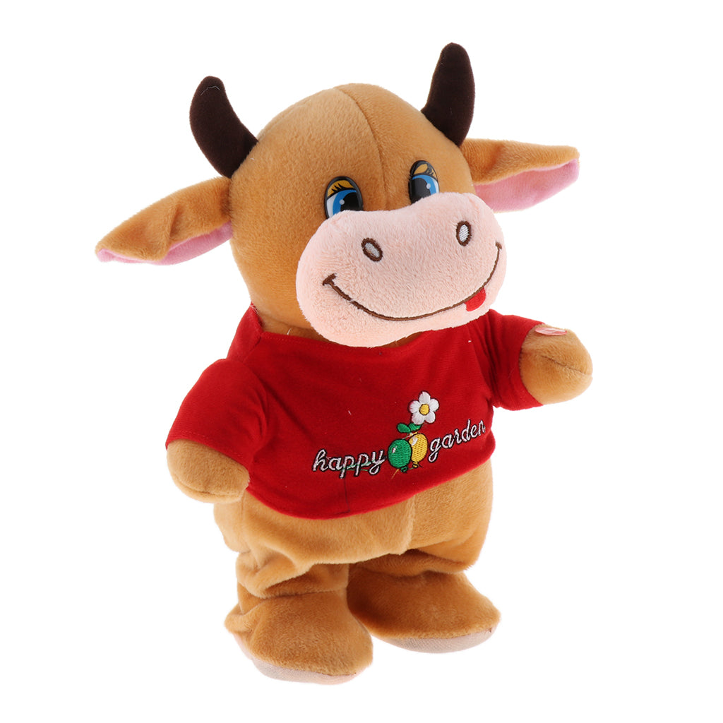 Electronic Animal Musical Toy Singing Walking Doll Plush Kids Yellow Cow