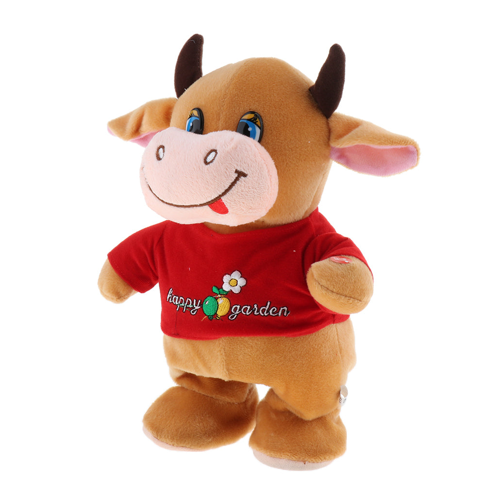 Electronic Animal Musical Toy Singing Walking Doll Plush Kids Yellow Cow