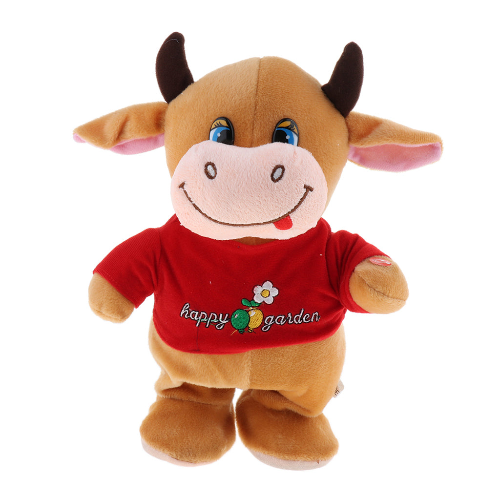 Electronic Animal Musical Toy Singing Walking Doll Plush Kids Yellow Cow