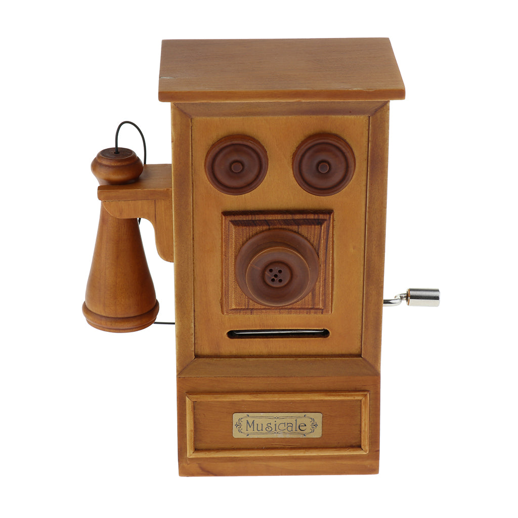 Antique Wooden Hand Cranked Telephone Designed Musical Box Craftsmanship Make Your Song, with Hole Puncher, Christmas Home Decoration