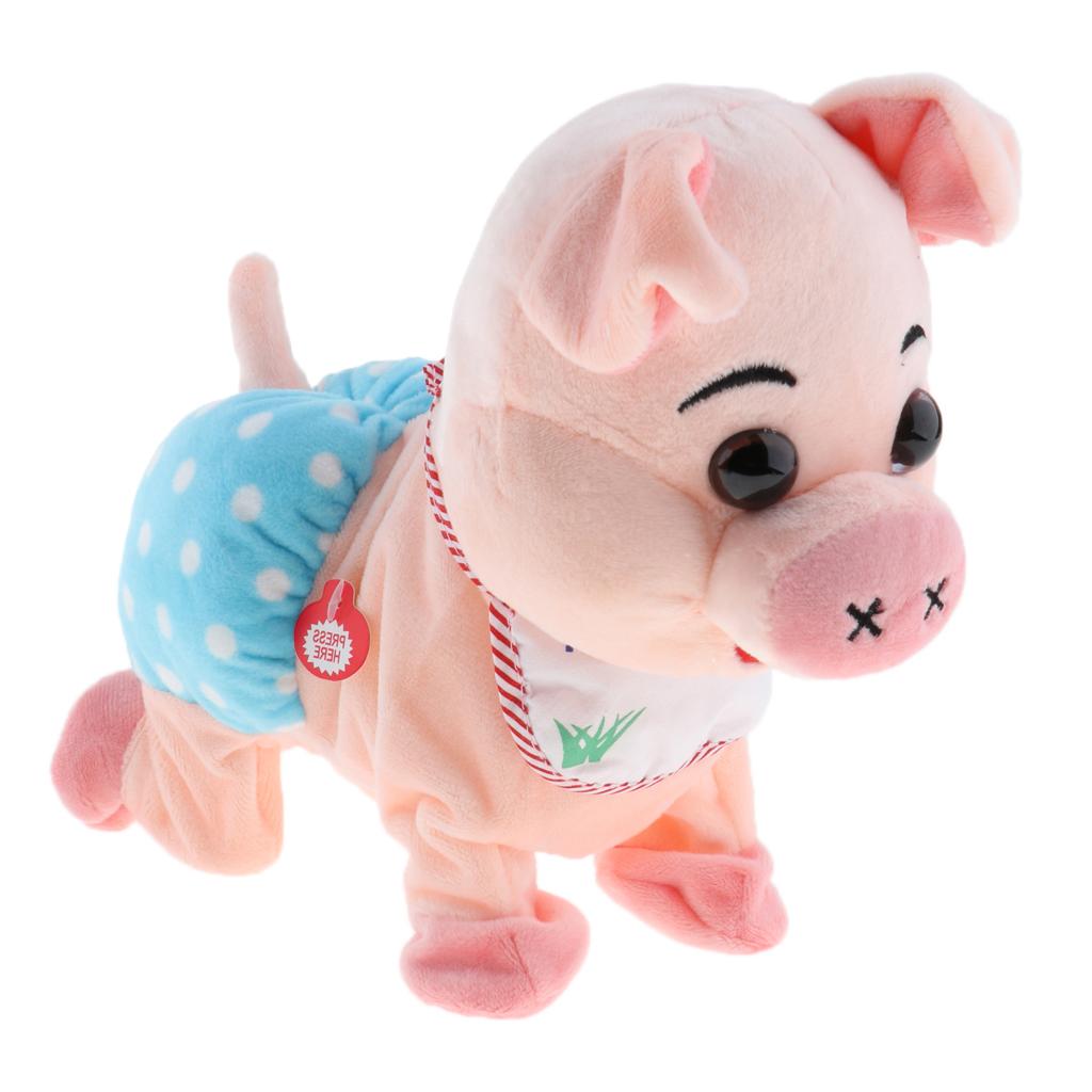 Electric Plush Toy Baby Electronic Bib Singing Crawling Pig For Kids Blue