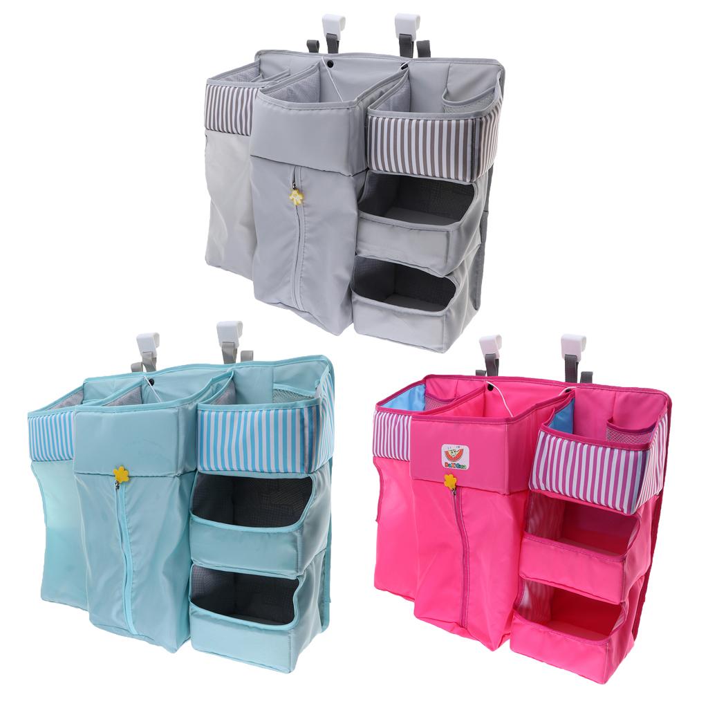 Multi-Functional Crib Hanging Storage Bag Bedside Organizer for Newborn Blue