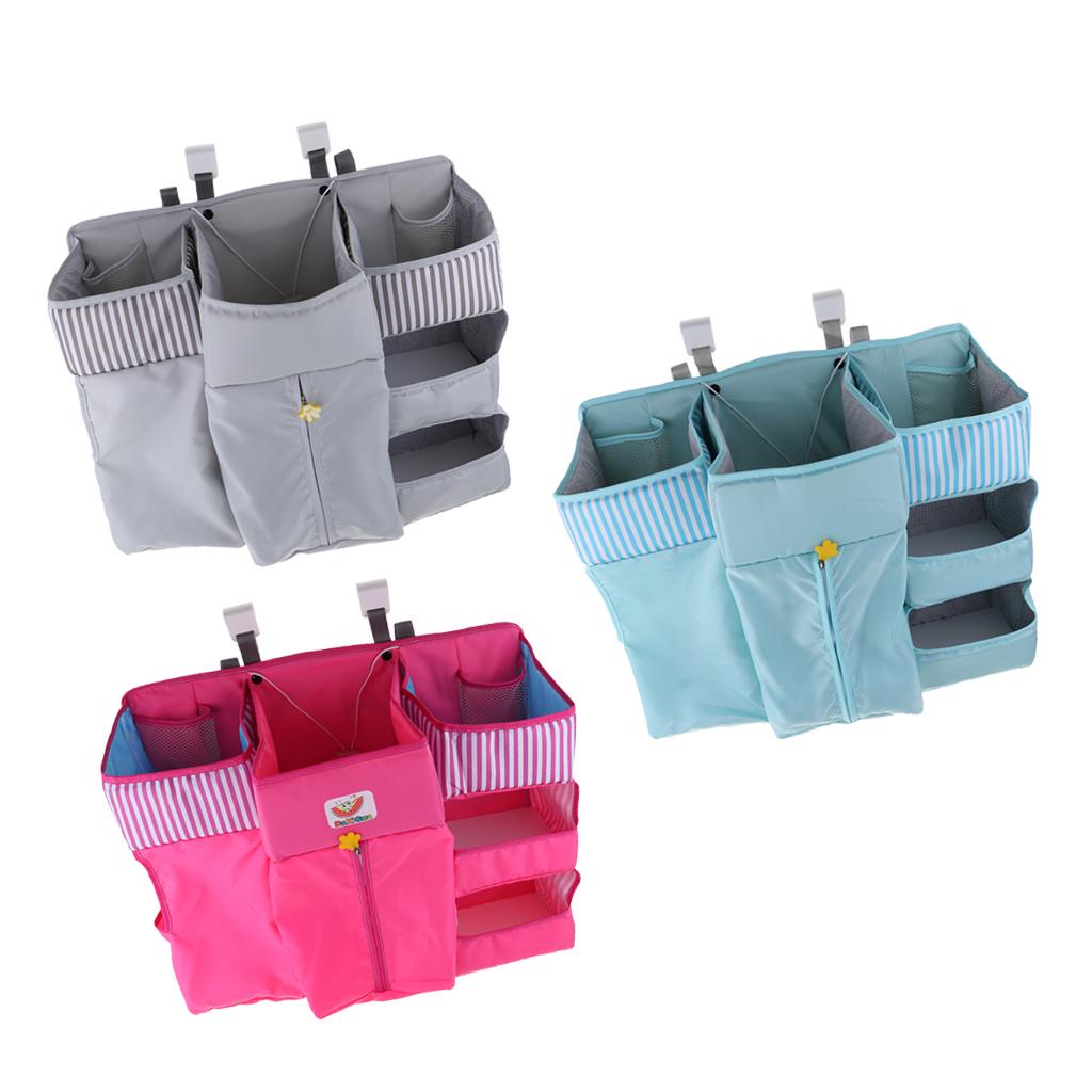 Multi-Functional Crib Hanging Storage Bag Bedside Organizer for Newborn Blue