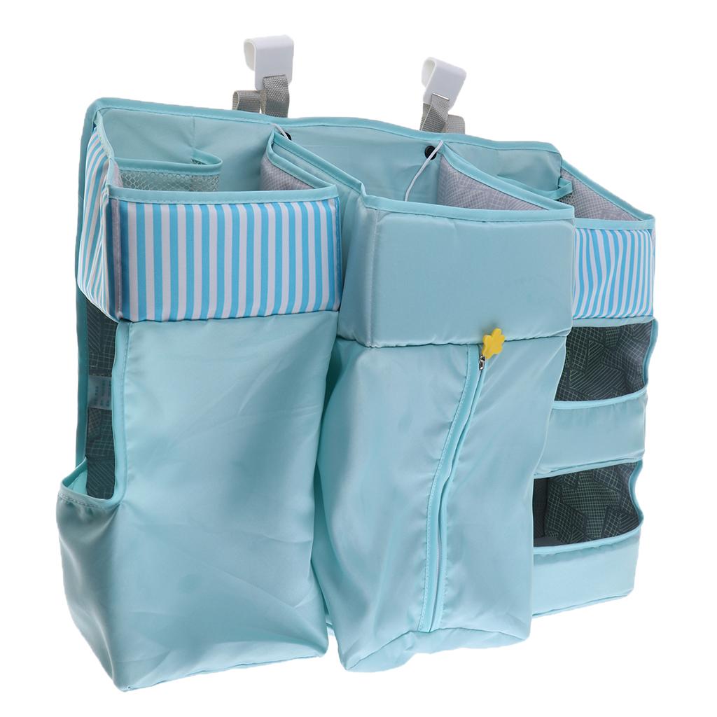 Multi-Functional Crib Hanging Storage Bag Bedside Organizer for Newborn Blue