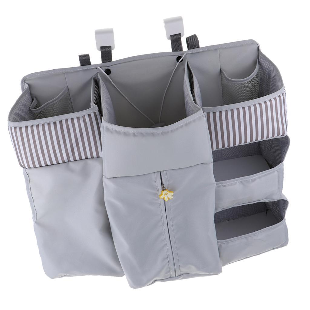 Multi-Functional Crib Hanging Storage Bag Bedside Organizer for Newborn Gray