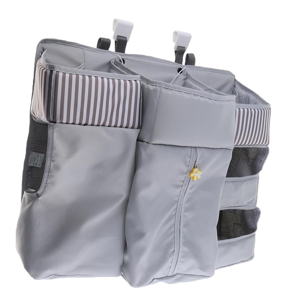 Multi-Functional Crib Hanging Storage Bag Bedside Organizer for Newborn Gray