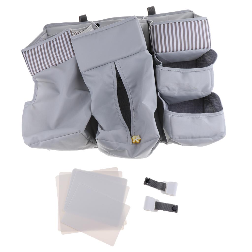 Multi-Functional Crib Hanging Storage Bag Bedside Organizer for Newborn Gray