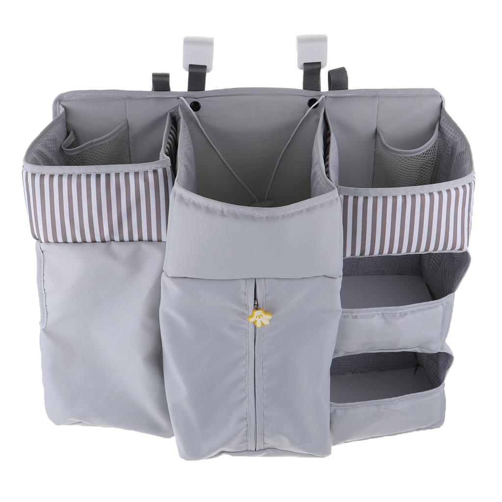 Multi-Functional Crib Hanging Storage Bag Bedside Organizer for Newborn Gray