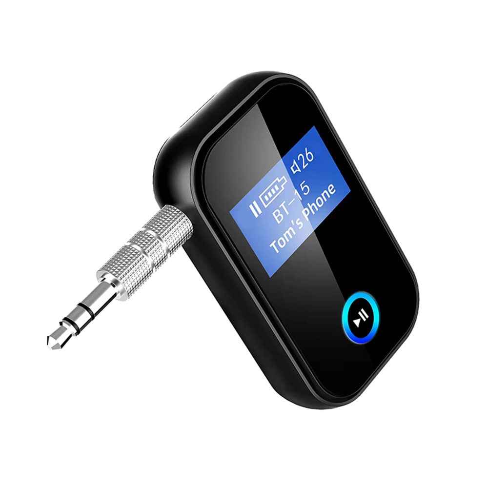 BT15S Bluetooth-compatible Receiver LCD Display Screen AUX Adapter Car Adapter with CVC 8.0 Noise Canceling Hands-Free Call for Car/Home Stereo/Wired Headphone