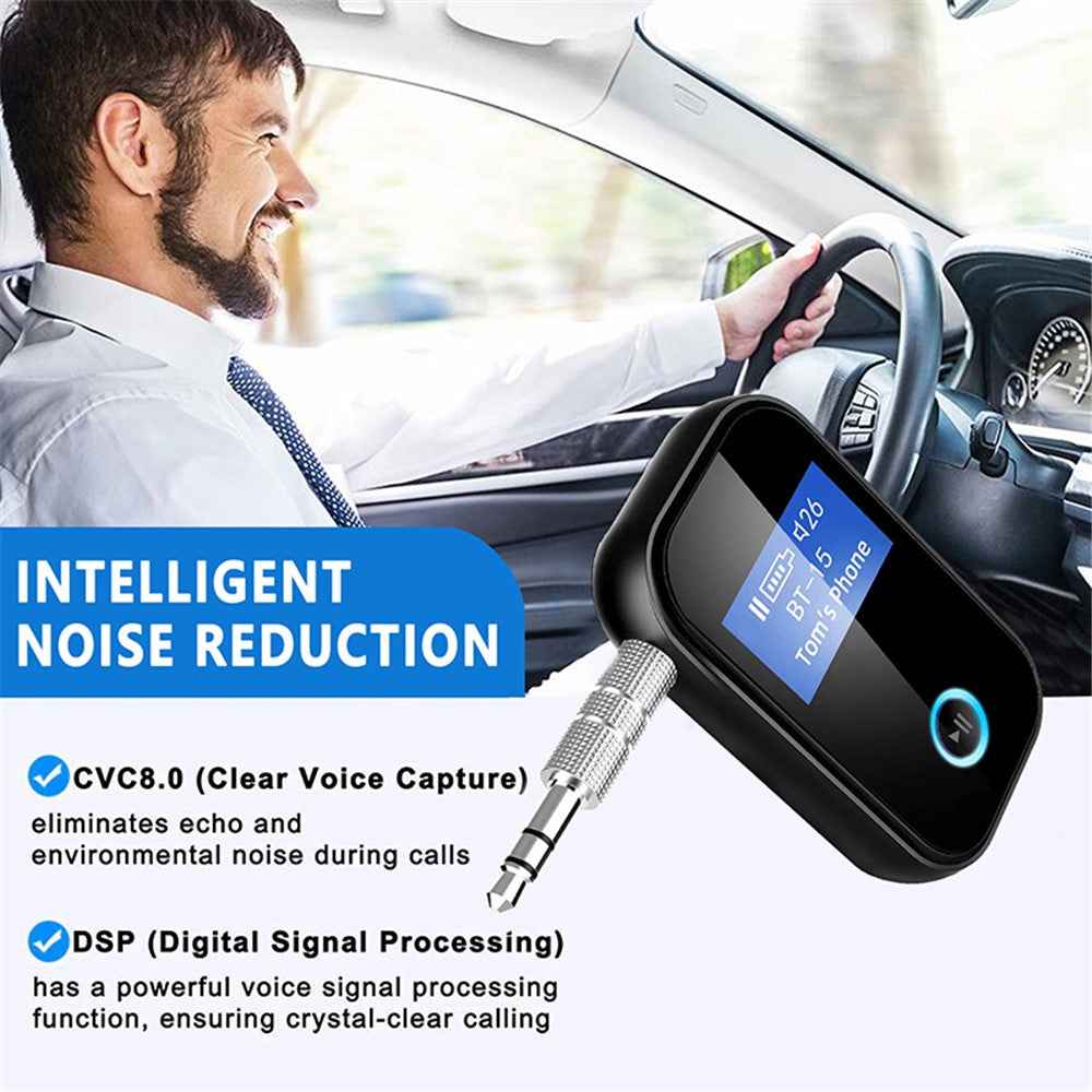 BT15S Bluetooth-compatible Receiver LCD Display Screen AUX Adapter Car Adapter with CVC 8.0 Noise Canceling Hands-Free Call for Car/Home Stereo/Wired Headphone