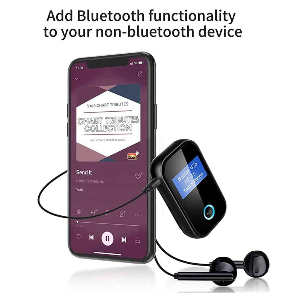 BT15S Bluetooth-compatible Receiver LCD Display Screen AUX Adapter Car Adapter with CVC 8.0 Noise Canceling Hands-Free Call for Car/Home Stereo/Wired Headphone