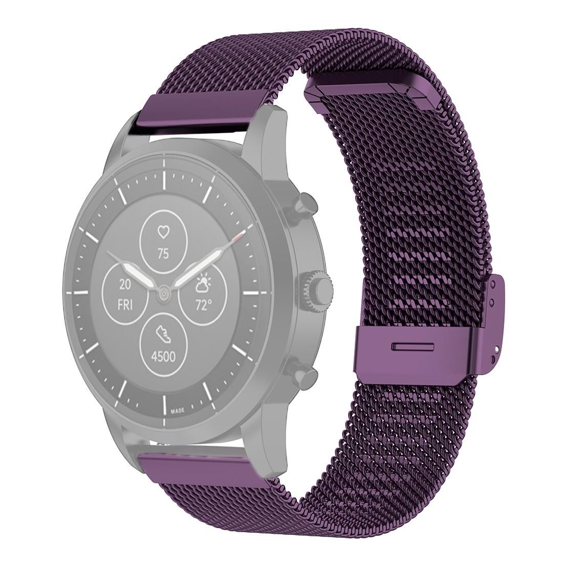 22mm Metal Mesh Wrist Strap Watch Band for Fossil Hybrid Smartwatch HR, Male Gen 4 Explorist HR, Male Sport (Dark Purple)